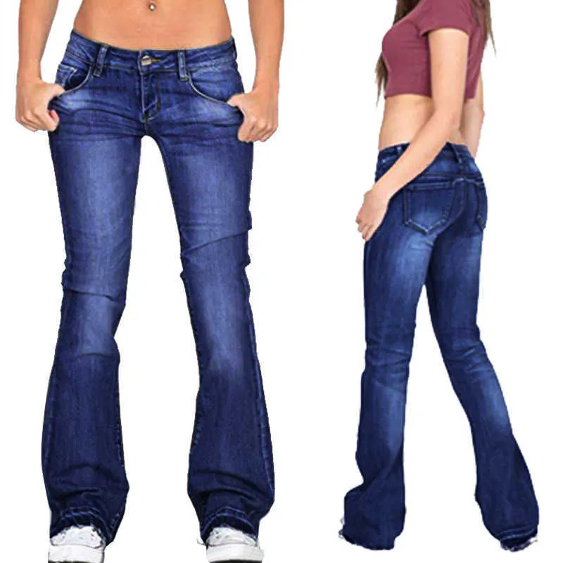 Grande taille femmes Flare jean printemps mode taille basse maigre cloche bas femme Vintage jambe large Denim pantalon Streetwear 210922