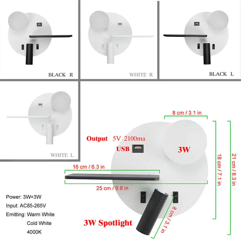 Indoor Led wall lamps with switch USB 5V reading lamp bedroom living room Nordic modern light aisle sconces 210724