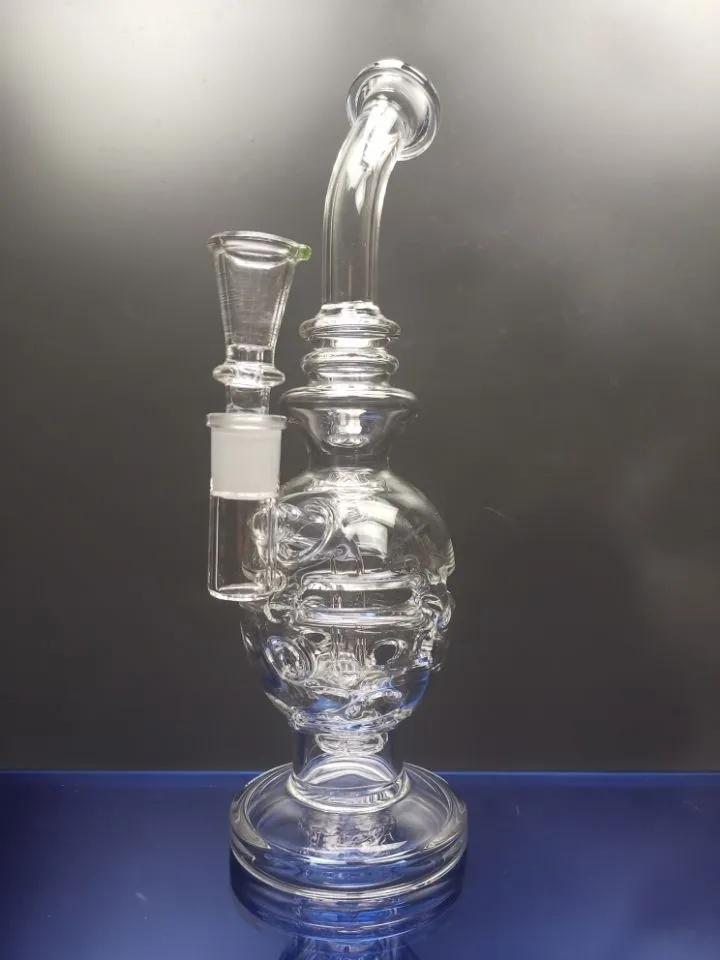 Berusande tjock glasbong fab ägg vattenpipa skalle bägare dubbrigg bongs återvinningsglas böjd hals oljebrännare perkolator med skål 14,4 mm led cheechshop