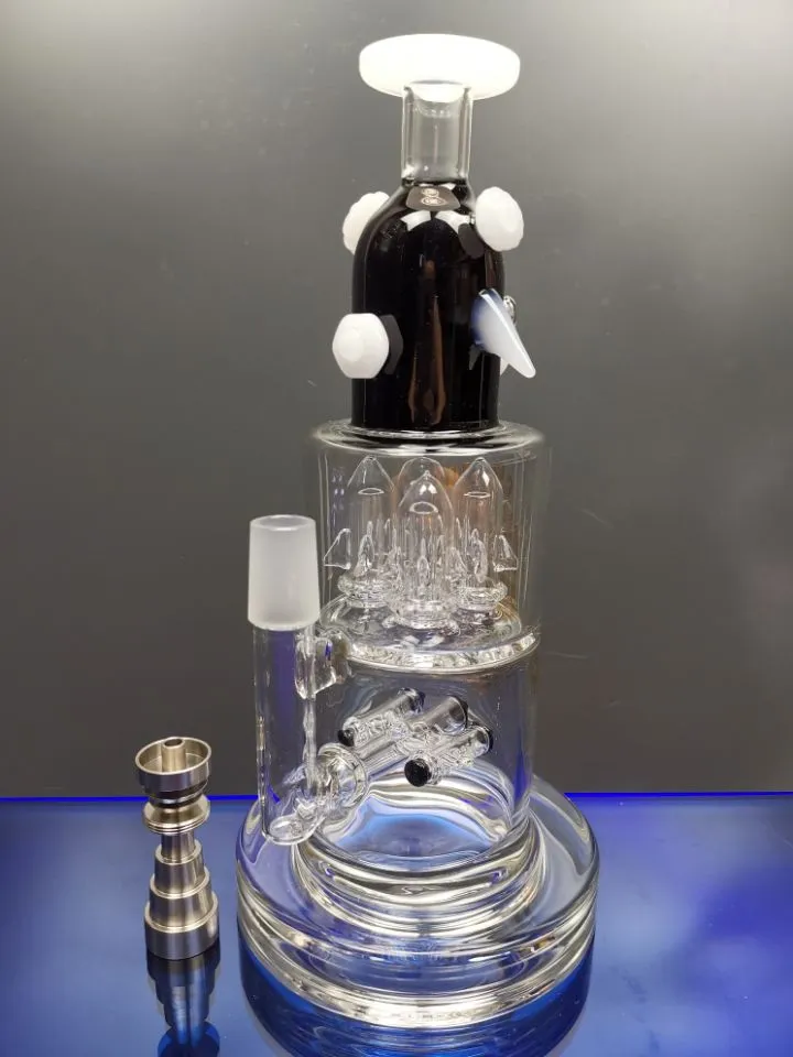 Glasbong mit dickem Boden, Brunnen, Perc-Recycler, Ölplattformen, Bongs, Doppelfunktion, Rauchglas, Ölbrenner, Rohr, berauschende Glasplattformen, Zeusartshop