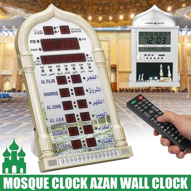 Skrivbordsklockor azan moskébönklocka islamisk kalender muslimsk vägglarm Ramadan heminredning fjärrkontrollnot batteri252u