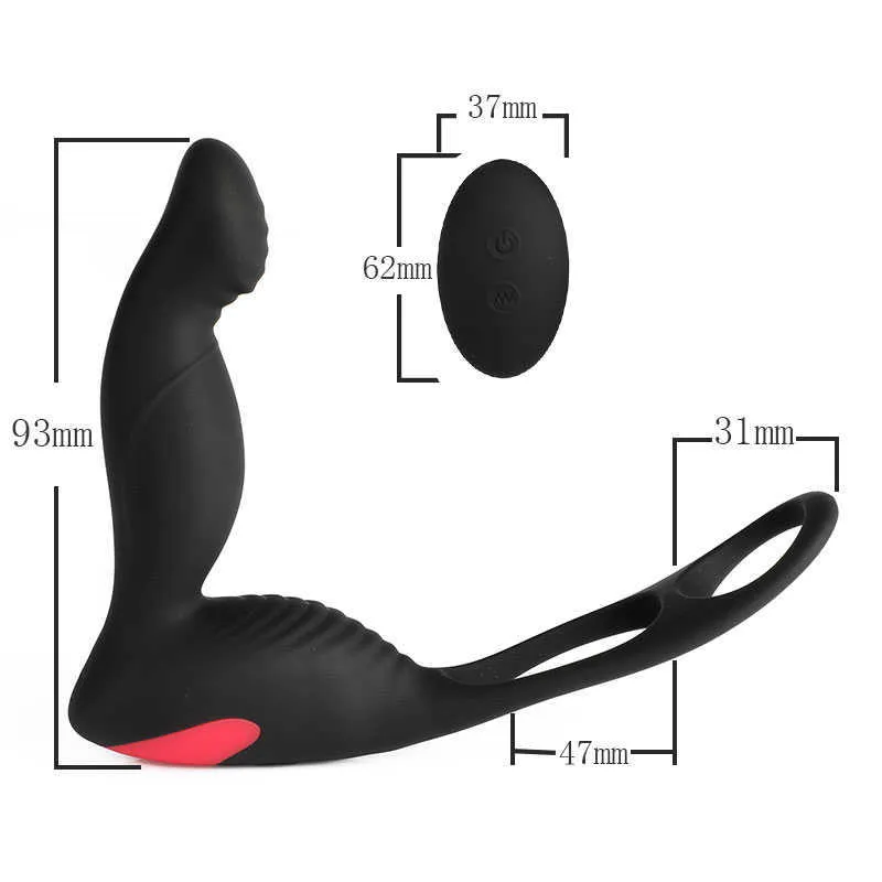 Male Prostate Massage Anal Plug Vibrator pour Hommes Masturbateur Silicone Pénis Retard Anneau D'éjaculation USB Charge Adult Sex Toys 210622