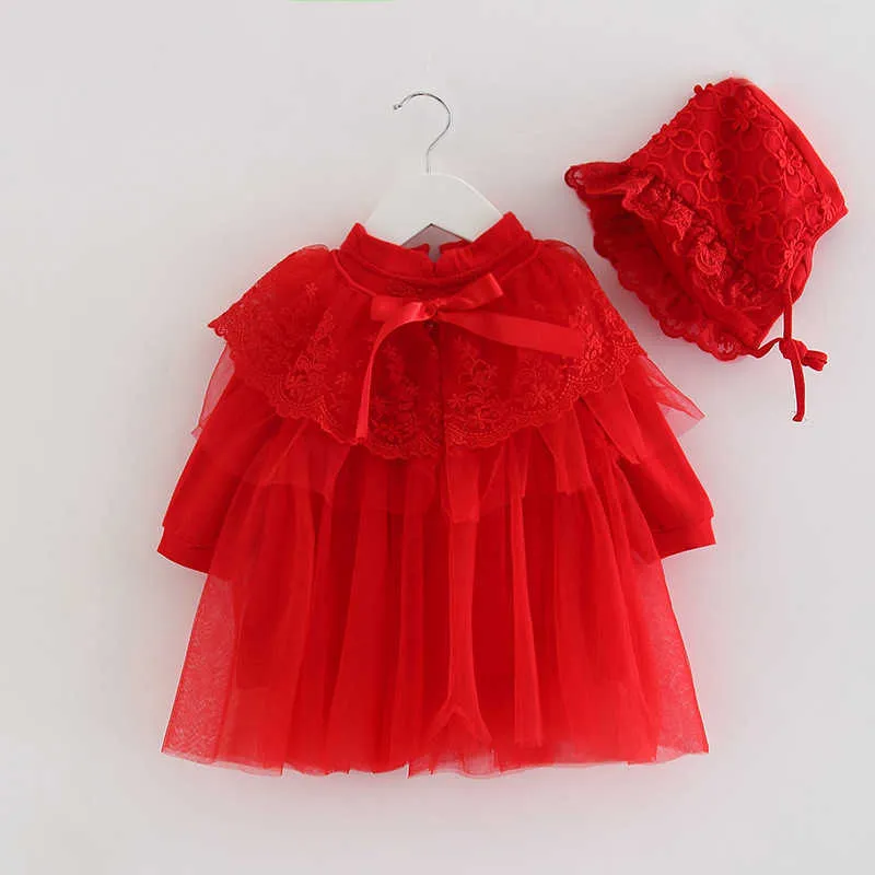 Filles Boutique Vêtements Bébé Baptême Anniversaire Princesse Robe Né Manches Longues Coton Robes Rouges Enfant Année Vêtements 210615