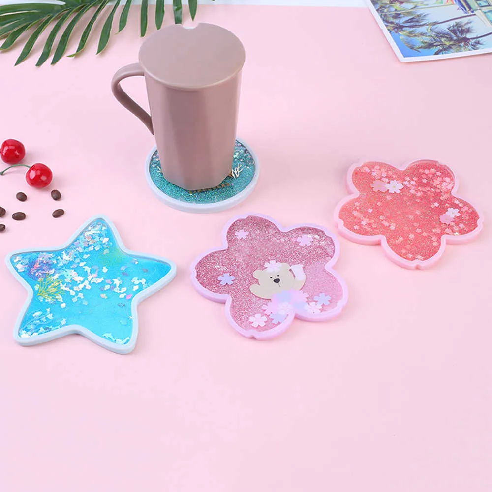 Mignon Coasters Lapin Romantique Cherry Blossom Saison Océan Quicksand Silicone Tasse d'eau Tasse Napperon Coussin Coussin Isolant 210706