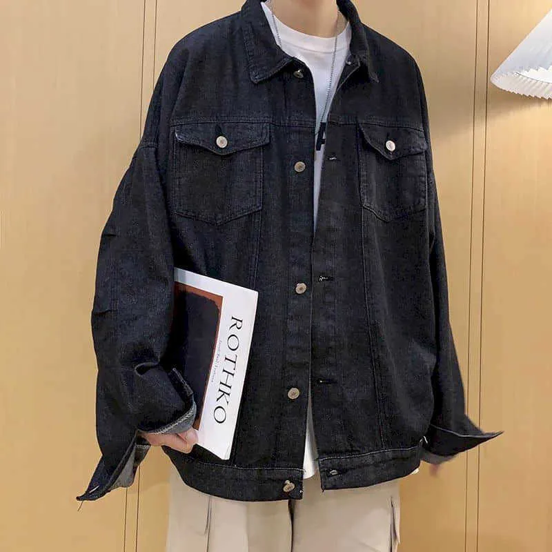 Retro Tooling Denim Jacket Boys Hong Kong Style Loose Casual Handsome Höst Kort kappa Coola studenter Topp 210526