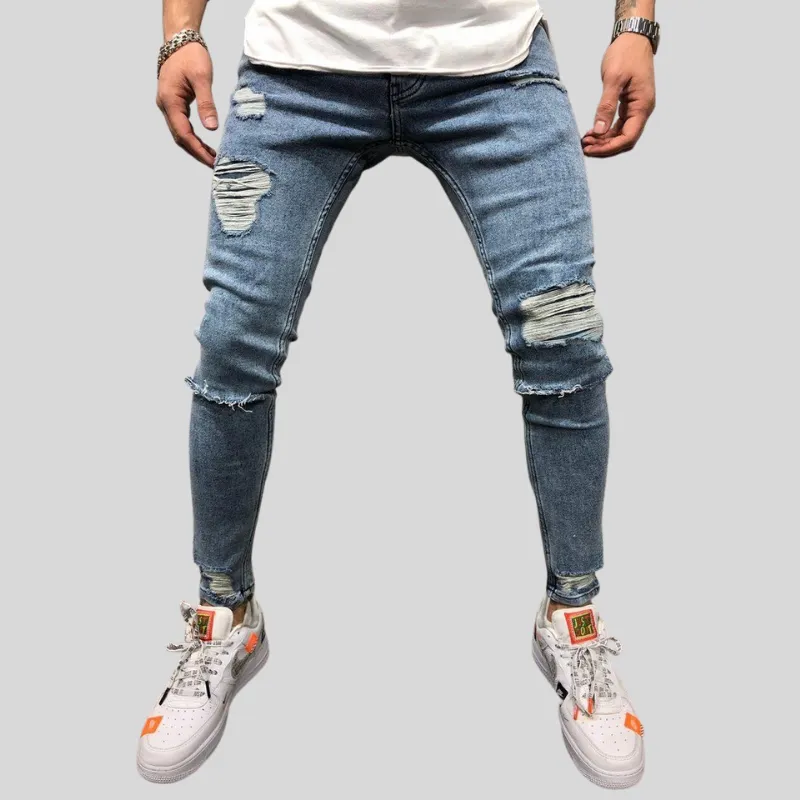 Men Ripped Jeans Summer Autumn Denim Pants for Mens Leggings Slim-fit Motorcycle Trousers Large Size S-3XL