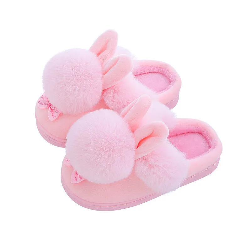 Kids Winter Slippers Infant Baby Fur Ball Soft Children's Plush Indoor Home Slipper Bowtie Shoes For Toddler Girls 220225