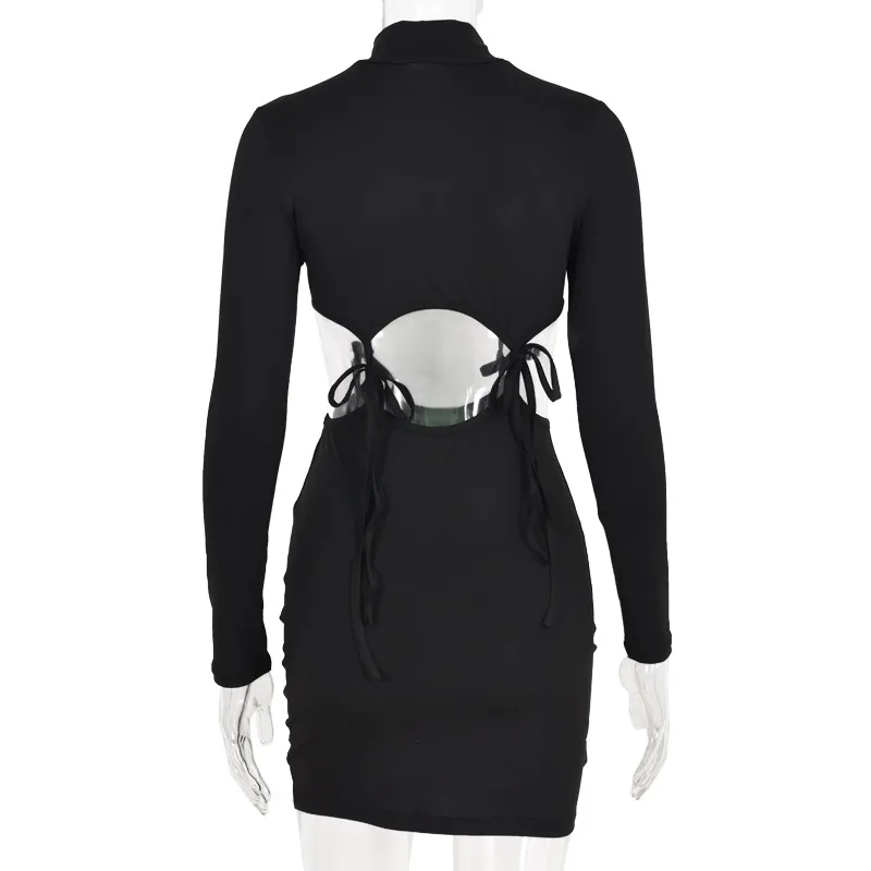 Sexy Club Solid Mini Skirt Matching Set Long Sleeve Crop Top + Bandage Lace Up Bodycon Suits Lady Fashion Outfits 210517