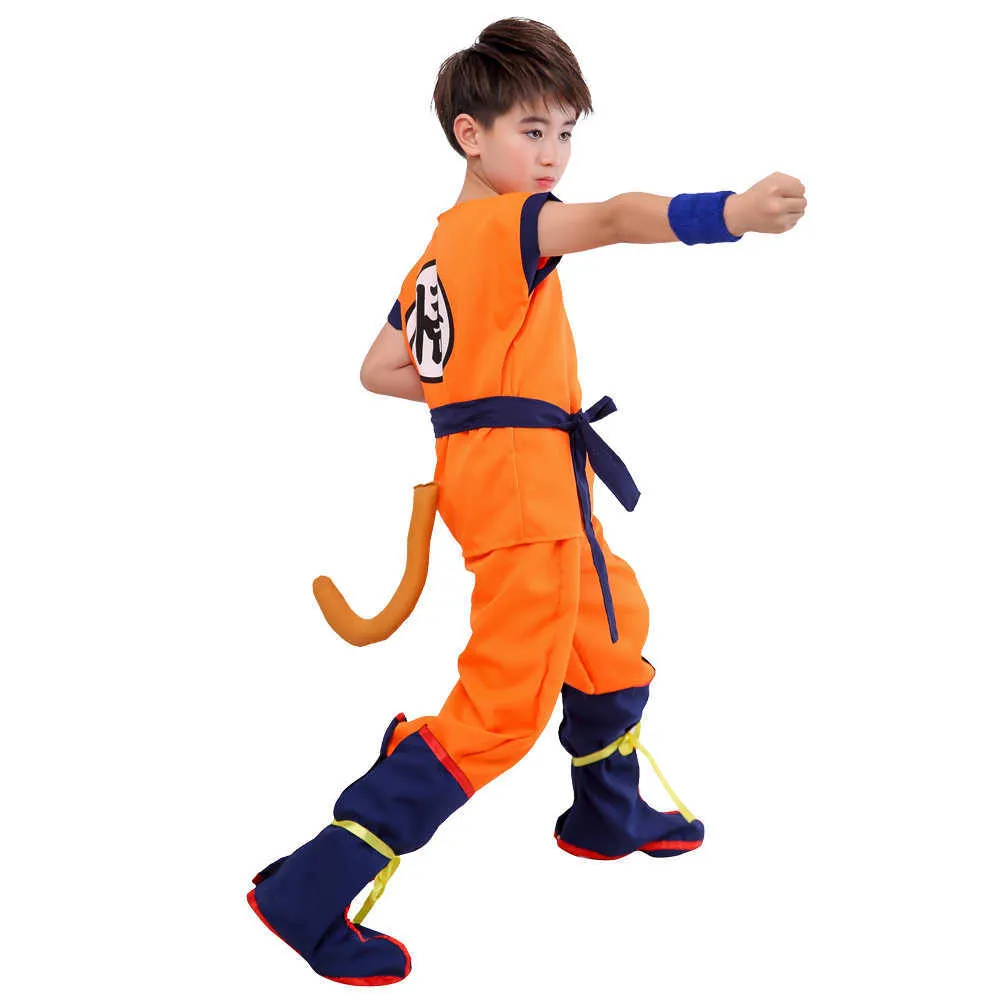 Halloween Kids Adult Suits Son Goku Cosplay Kostuum Anime Superhelden Jumpsuit Zwart Haar Kostuum Dress Up Y0903242s