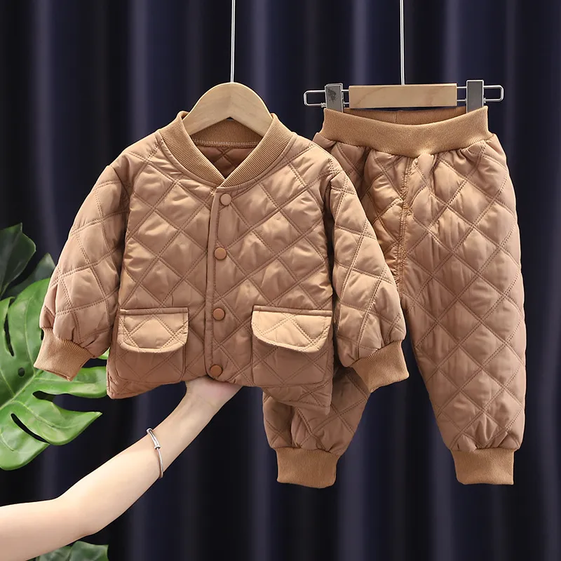 Conjunto de ropa de algodón para niños y bebés, novedad de Otoño Invierno 2021, chaqueta para niños y niñas, pantalones, trajes de 2 uds, conjuntos de abrigos informales para niños pequeños