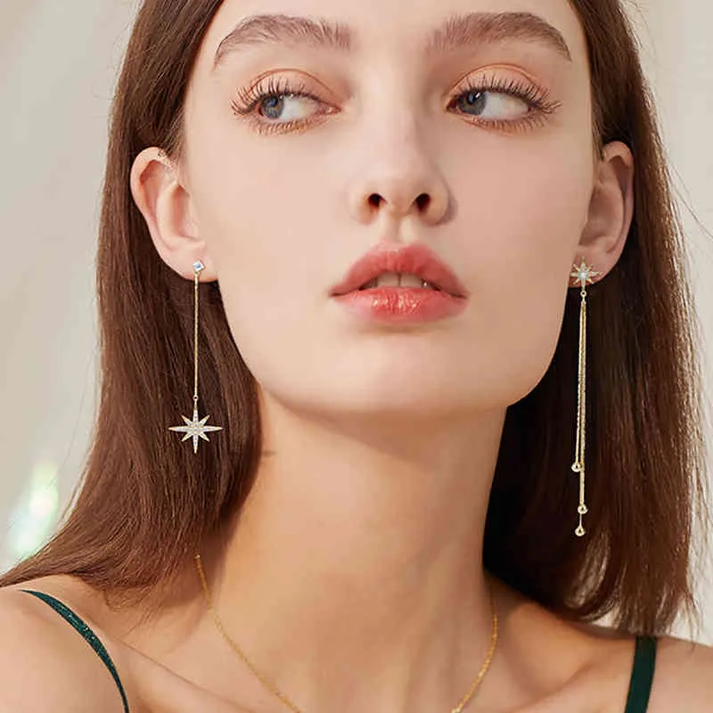 Luxe Merk Lange Ketting Ster Asymmetrische Oorbellen Voor Vrouwen Vintage Crystal Big Dangle Earring Wedding Sieraden Verklaring 2020