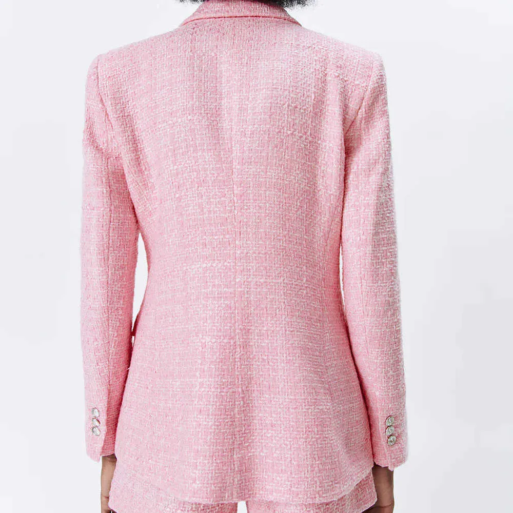 veste pour femme de style printemps revers rose à manches longues à double boutonnage blazer européen et américain sous-texturé 211019