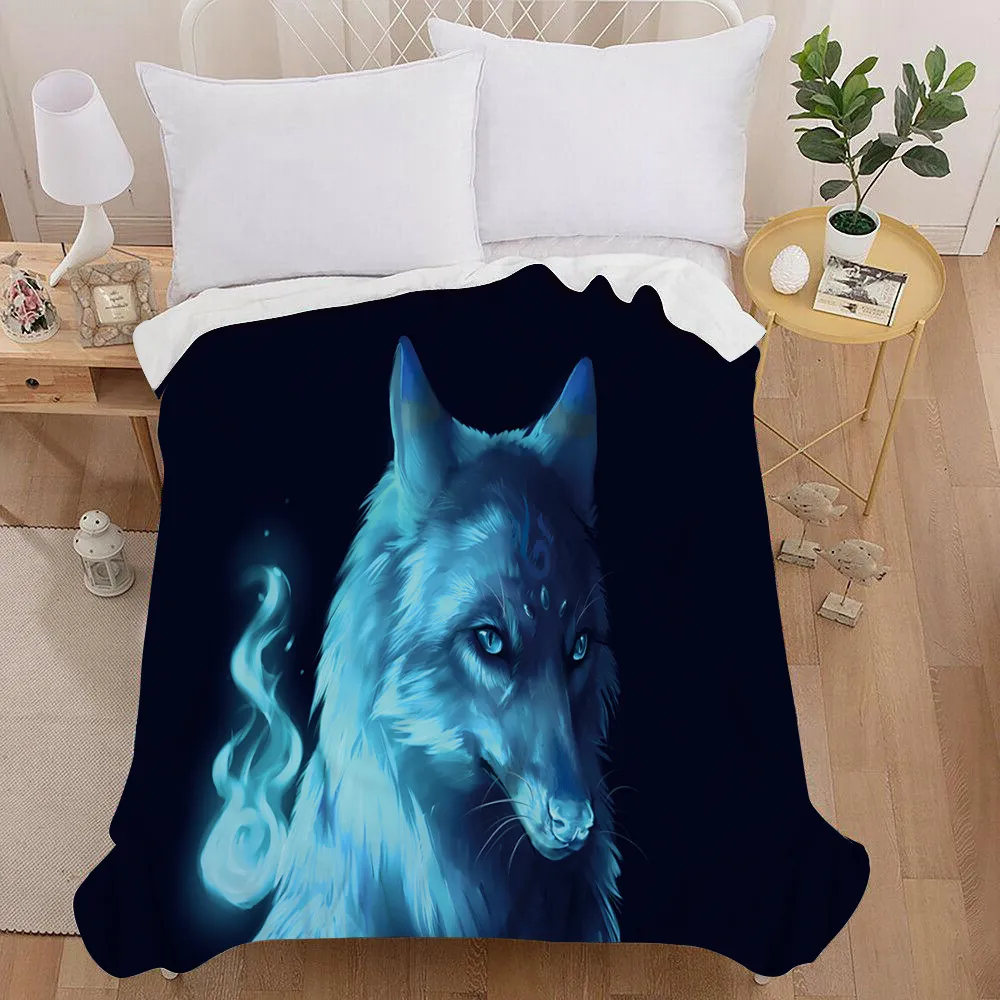 TOP QUAILTY Coperta 3D Lupo Animale Blu nero Design Cavallo Verme morbido letti Divano Tessuto scozzese Aria condizionata Travel284U