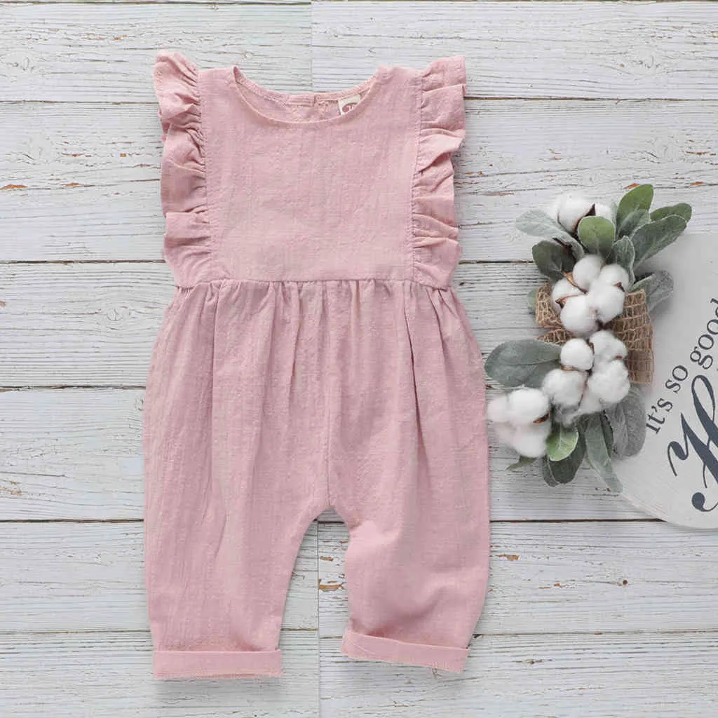 Cotton Romper Sleeveless Climbing Clothing For Lotus Leaf Side Babies And Young Children In Summer Of Toddler 210515