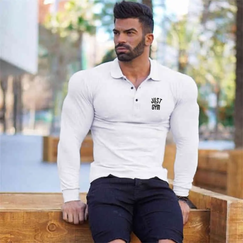 Men Polo Shirt New Autumn Fashion Solid Cotton Long Sleeve Tops For Man Slim Fit Breathable Polo Shirts Plus Size 210421