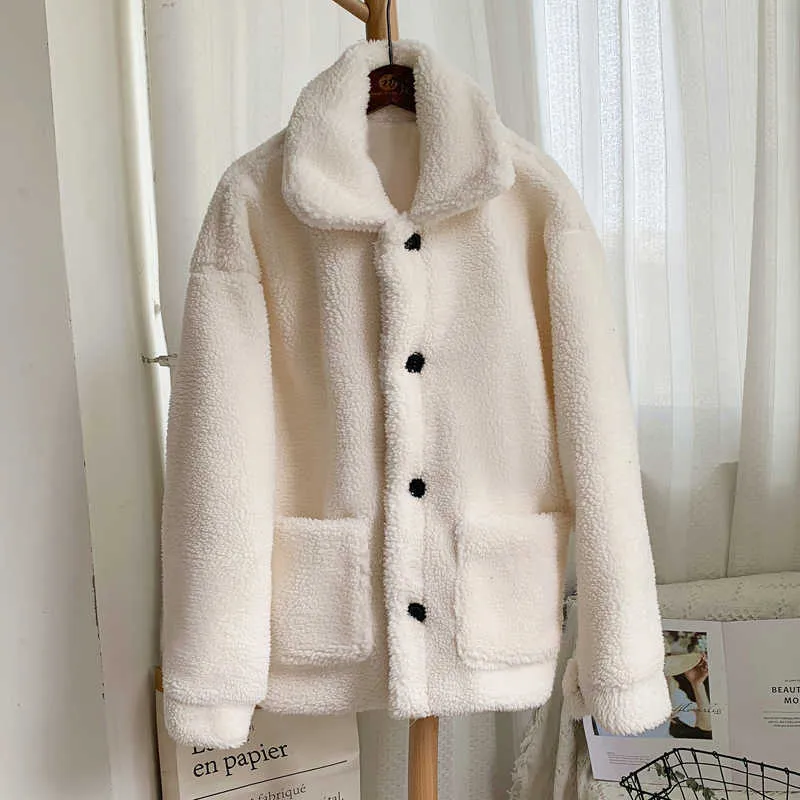 Winter Verdicken Warme Teddy Pelz Jacke Mantel Frauen Casual Mode Lamm Faux Pelz Mantel Flauschigen Gemütliche Lose Oberbekleidung Weibliche 211007