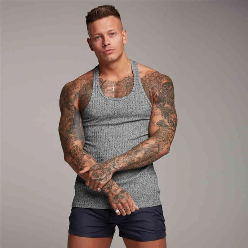 Débardeur pour hommes de la mode d'été Y Retour Slim Fit Knittwear Hommes Pulls sans manches T-shirt Hommes Bodybuilding Fitness Muscle Vest 210421