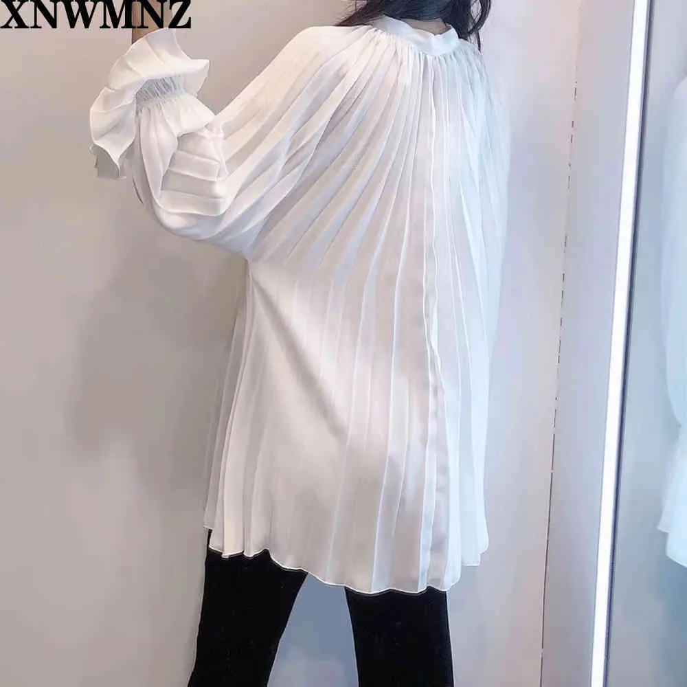 Женщины плиссированные блузки с бантом женские девушки мода свитер круглые шеи с длинными рукавами Ruffled эластичные манжеты 210520