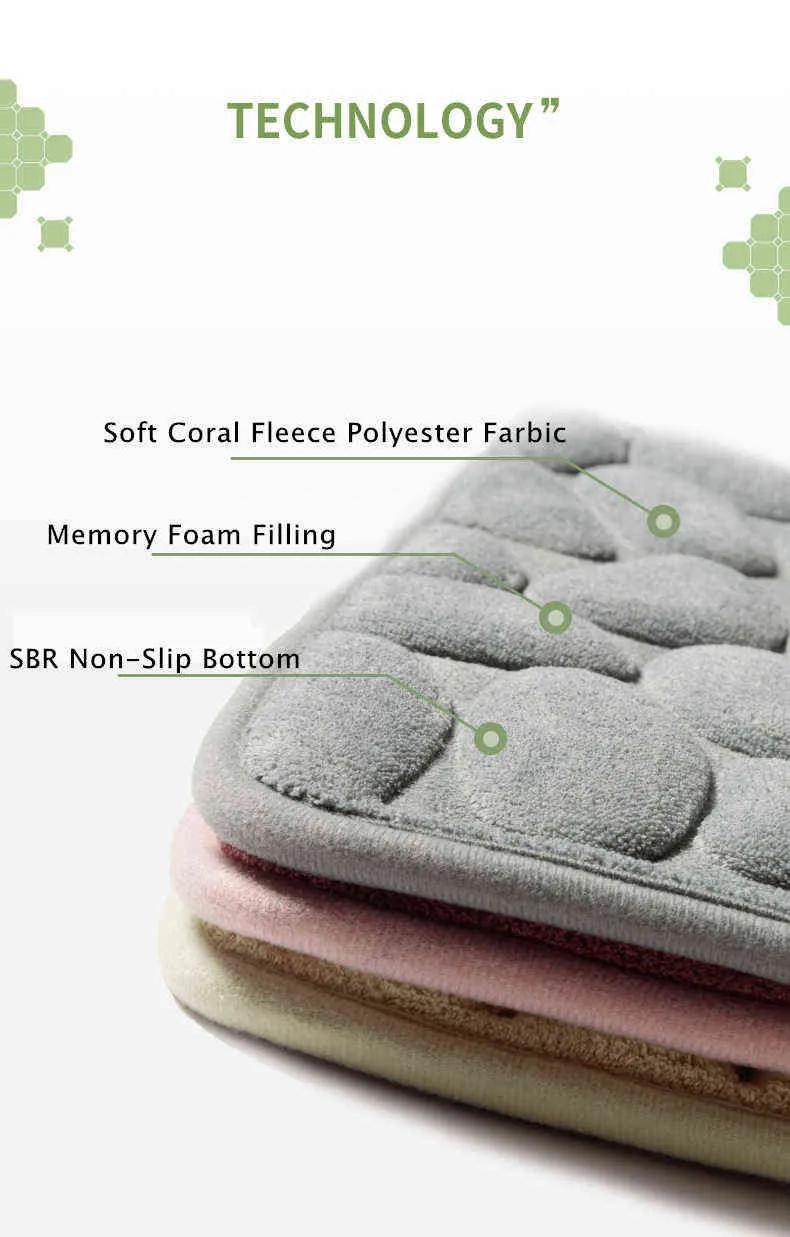 Eenvoudige momelige schuim badkamer mat 3D cobblestone patroon absorberende bad tapijt toilet hal antislip deurmat vloer tapijt wasbaar 211109