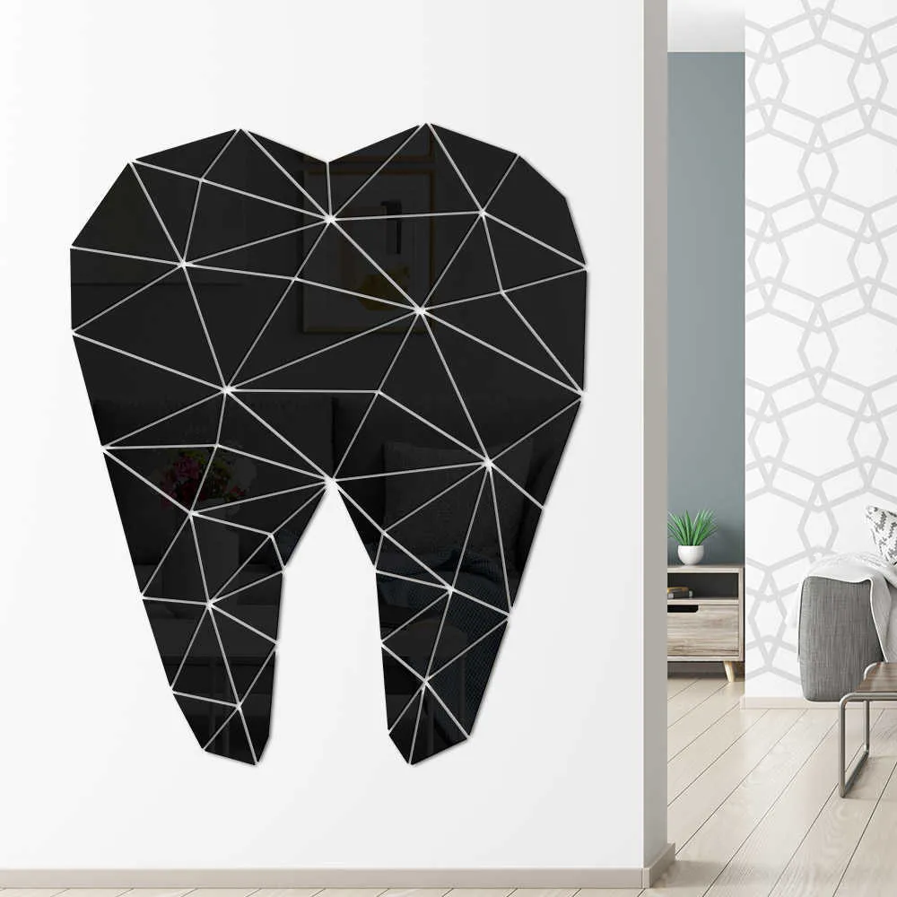 歯科医療歯の形のアクリルの鏡の壁のステッカー歯科医の診療所口腔病学3Dの壁アートデカール矯正学オフィスの装飾210705