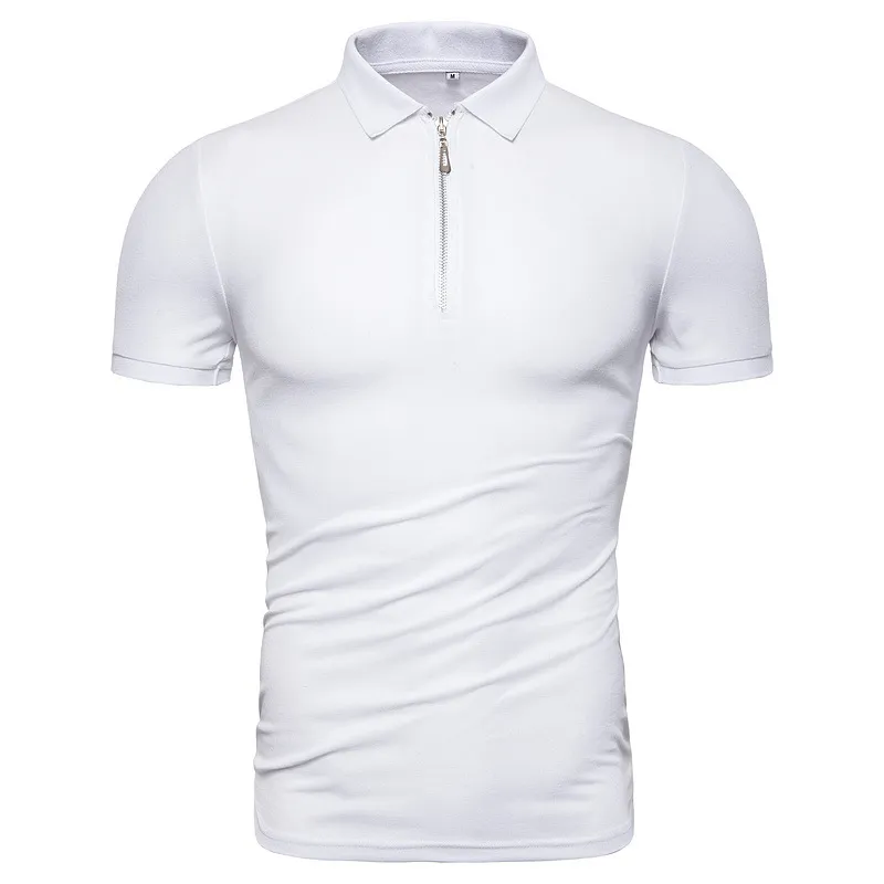 デザイン夏の綿の男性のポロス半袖ソリッドスリムフィットジッパーパッチワークポロシャツ男性ファッションビジネスカジュアルポーロ男性
