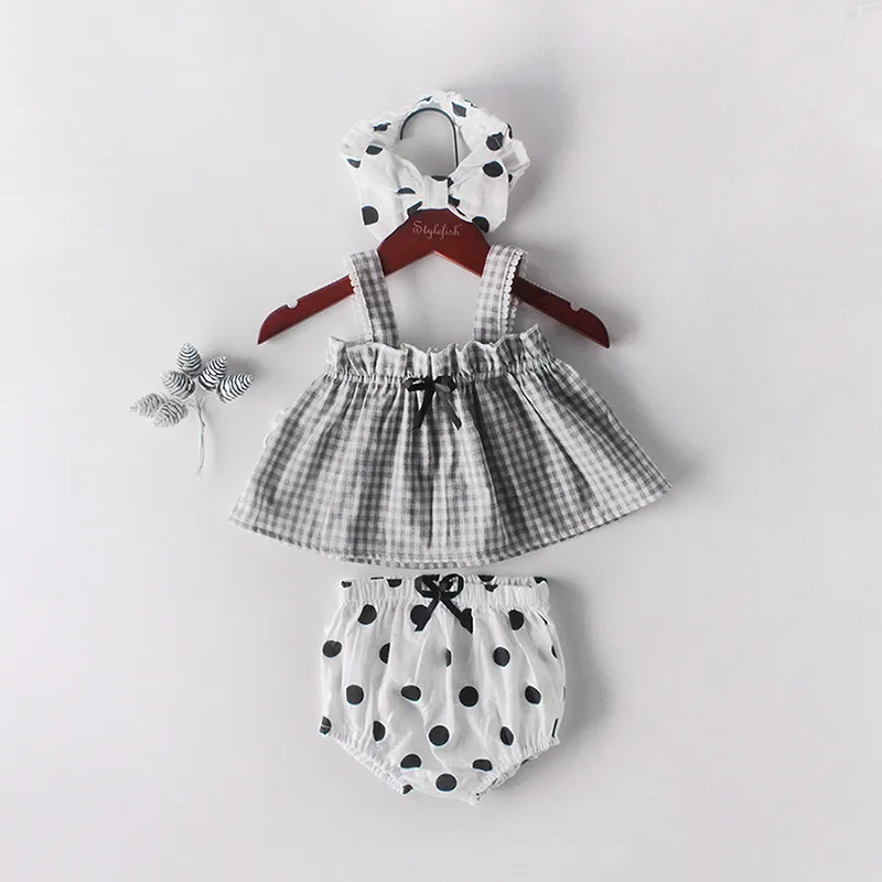 Summer Girl Set Style Baby Veste sans manches + Pantalon à pain Hairband Girl Costume trois pièces 210515