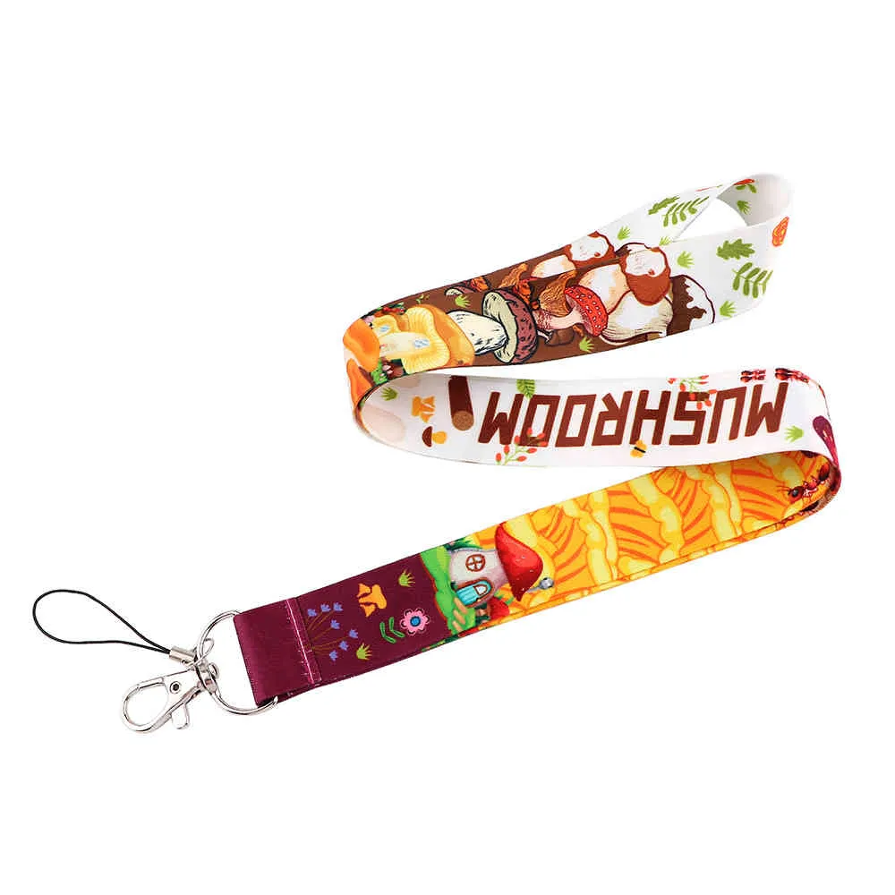 10st J2803 Cartoon Mushroom KeyChain Keys Badge ID Mobiltelefon Rope Kids Gifts Lanyard med korthållare Cover275G