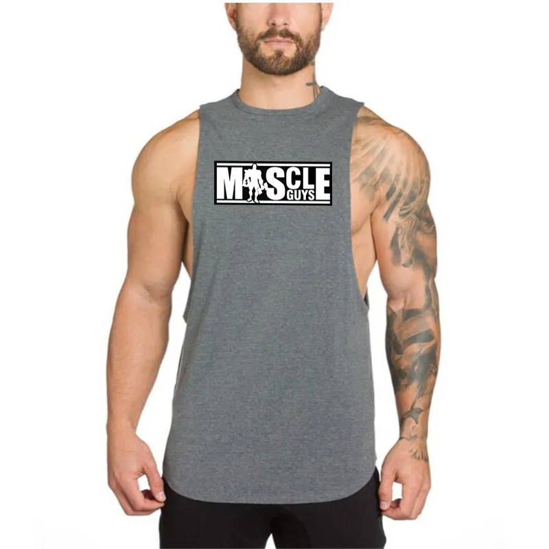 Män bodybuilding tank topp gym träning träning tätt bomull ärmlös tröja Kläder muskler stringer singlet manlig casual vest 210421