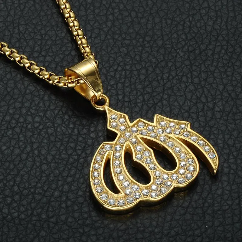 Collier pendentif brillant CZ Islam pour femmes, en acier inoxydable, musulman, pour hommes et femmes, bijoux religieux, cadeau, colliers 2858