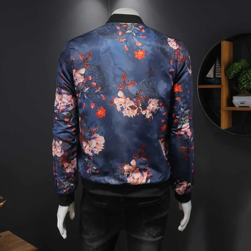 Grande taille 5XL-M printemps Floral Bomber vestes hommes vêtements 2021 Simple tout Match à manches longues affaires décontracté manteaux Streetwear chaud X0710