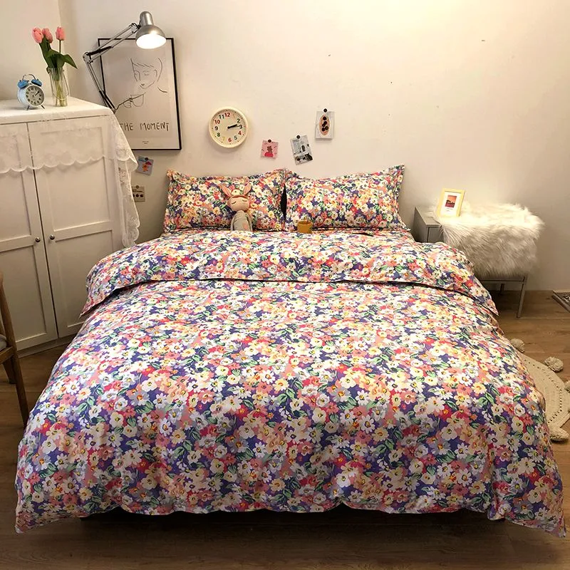 Conjunto de vaca de desenhos animados conjunto de cama bonito meninas capa duvet único duplo rainha rei 220x240 lençóis lençóis colcha de colcha de arco-íris