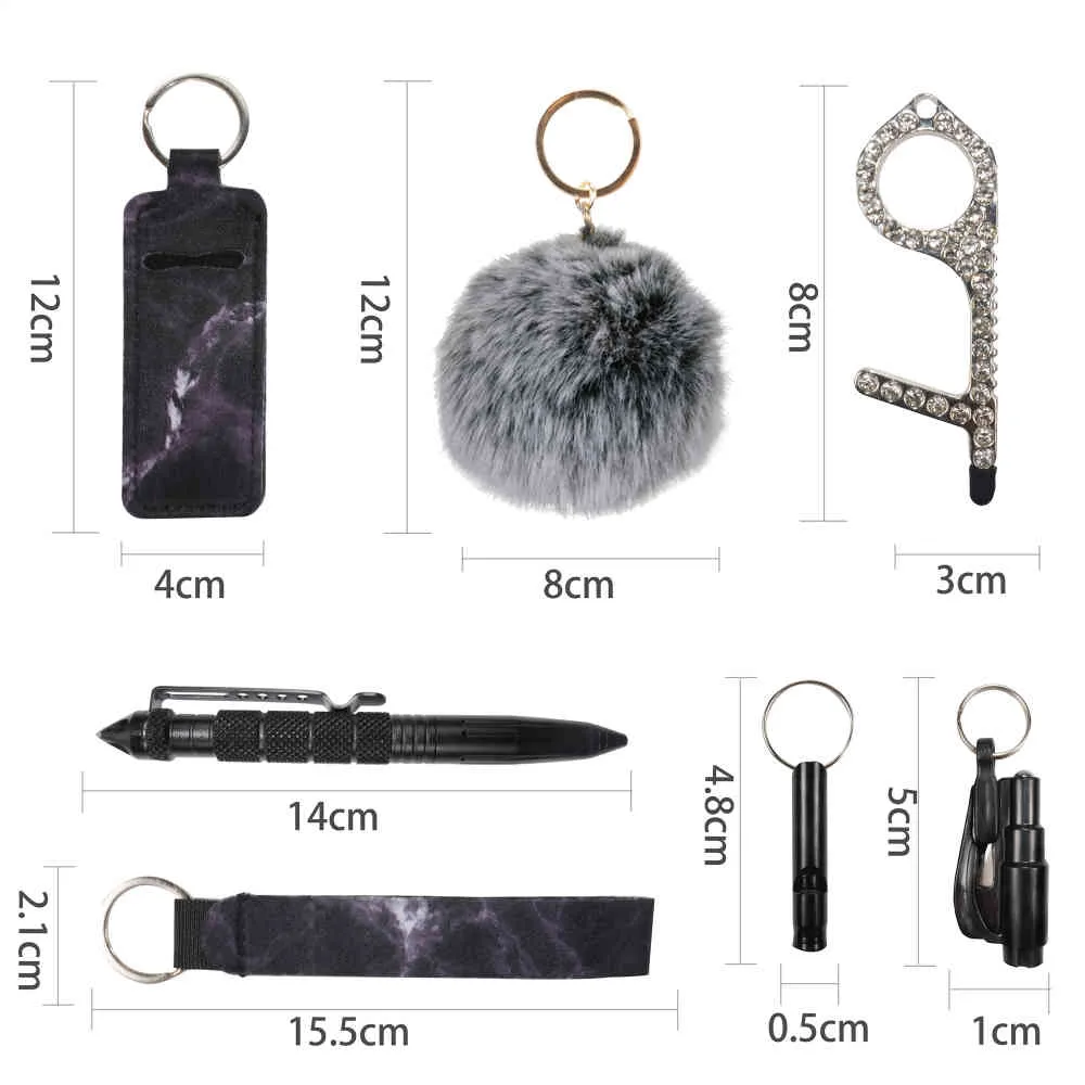 Zelfverdedigingsring zwarte sleutelhanger voor vrouwen Portachiavi donna alarm tactische pen persoonlijke verdediging sleutelhanger set meisjes geschenken armas285m