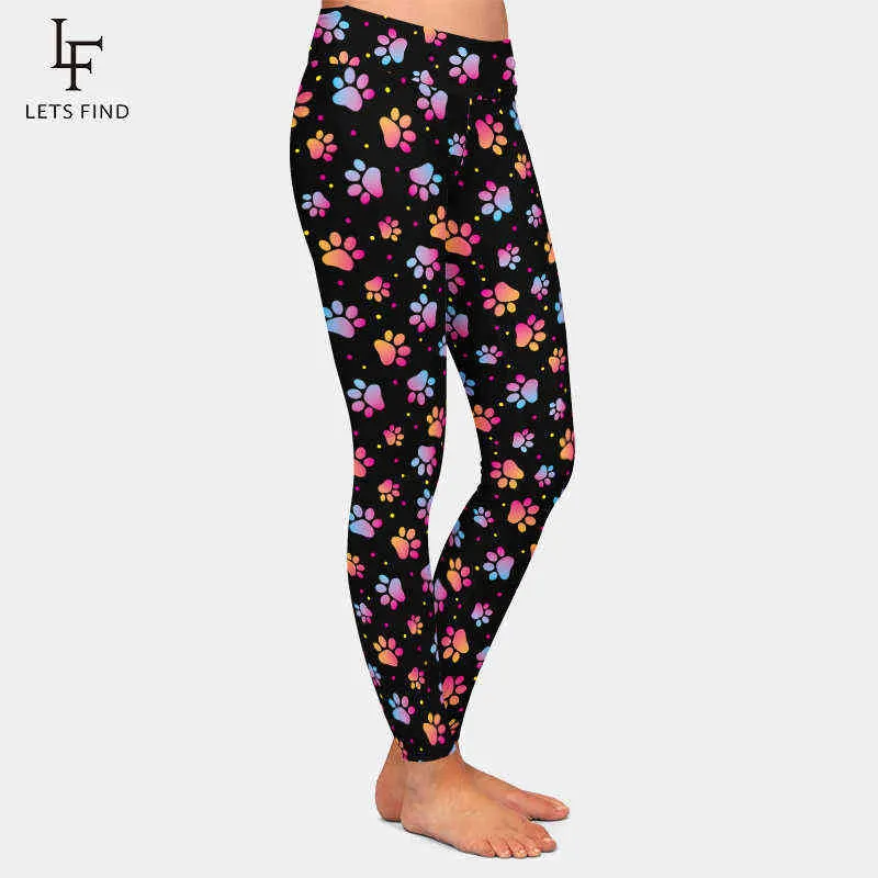 LETSFIND Fashion Paw Print Pattern Animal Footprint Printing Women Pants High Waist Plus Size Fitness Elastic Slim Leggings 210925
