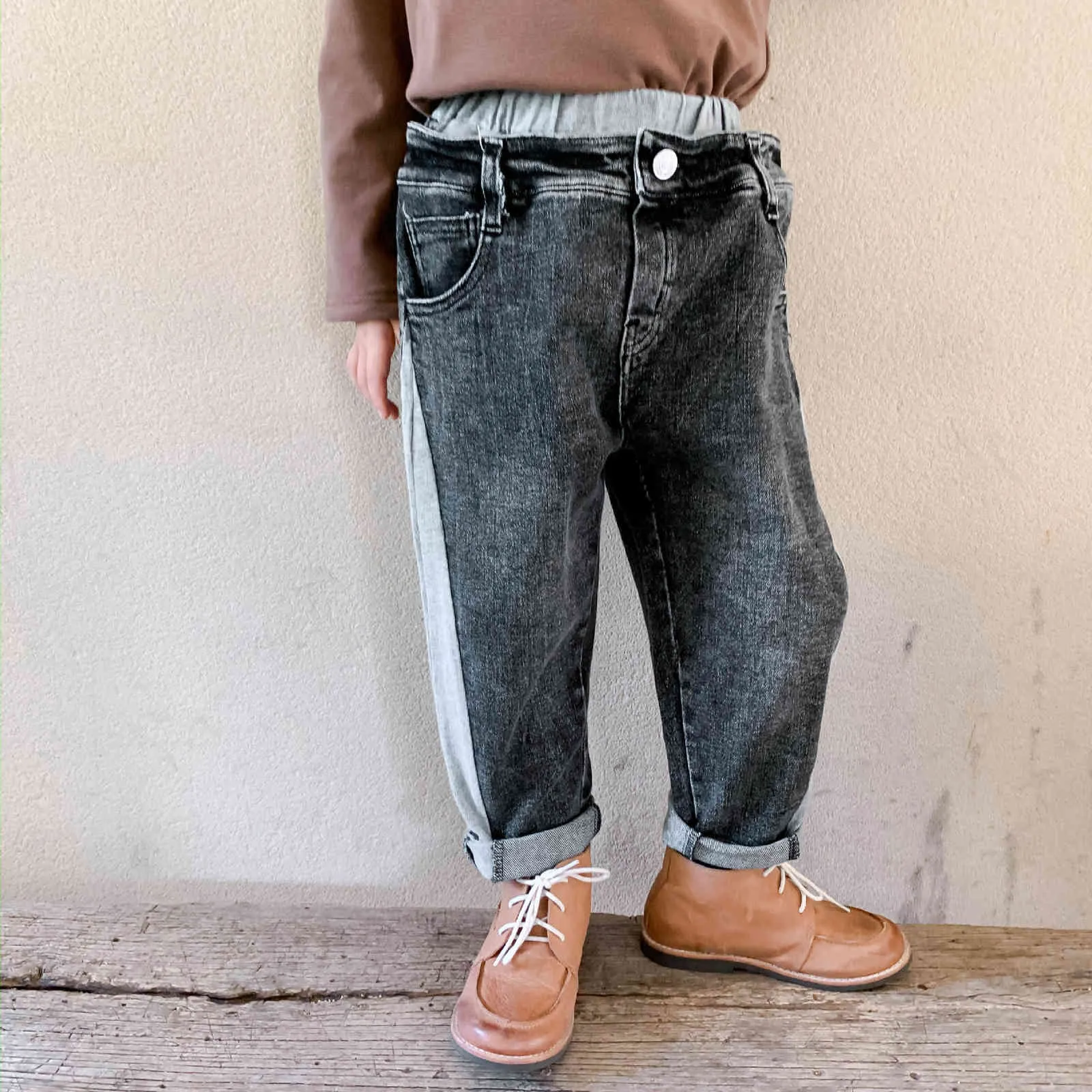 Осенние моды мальчики лоскутное джинсы прибытие корейский стиль джинсовые штаны 210508