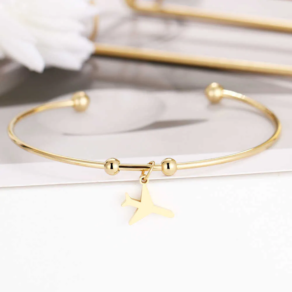 CACANA 316L Stainless Steel Open Bracelet Gold Color Aircraft Simple Trendy Jewelry For Women Bracelets Wedding Party Gifts X0706