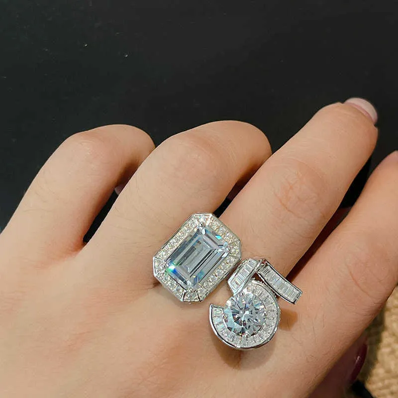 Najlepsza marka czysta 925 srebrna biżuteria szmaragdowa litera 5 pierścionki projektowe duże diamentowe pierścionki