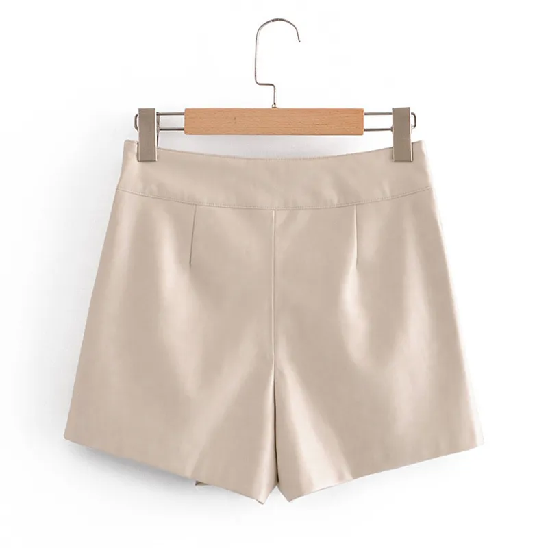 Zomer vrouwen pu shorts rokken casual solide knoppen hoge taille vrouwelijke zoete mode straatkleding 210513