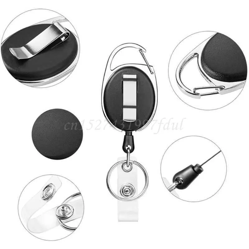 20 pezzi confezione grande nero badge retrattile porta carte d'identità portachiavi con moschettone clip portachiavi gioielli di moda unisex H0915