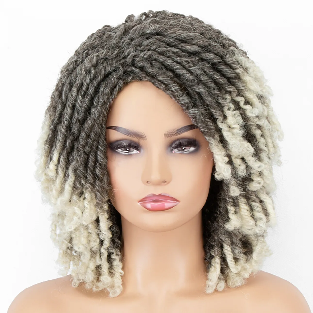 Dreadlocks syntetiska peruker för kvinnor kort mjukt brunt mode afro kinky lockigt hår med bangs crochet twist hår wigsfesfactory direkt