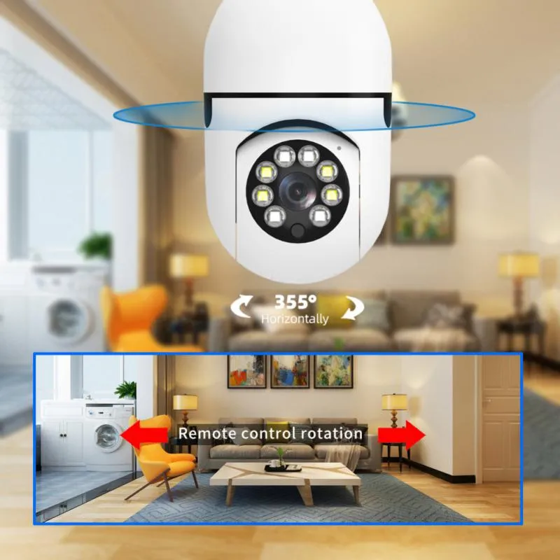 Wifi PTZ IP Cameras Remote Viewing Security E27 Bulb Interface 1080P Wireless 360 Rotate Auto Tracking Panoramic Camera Light Bulb