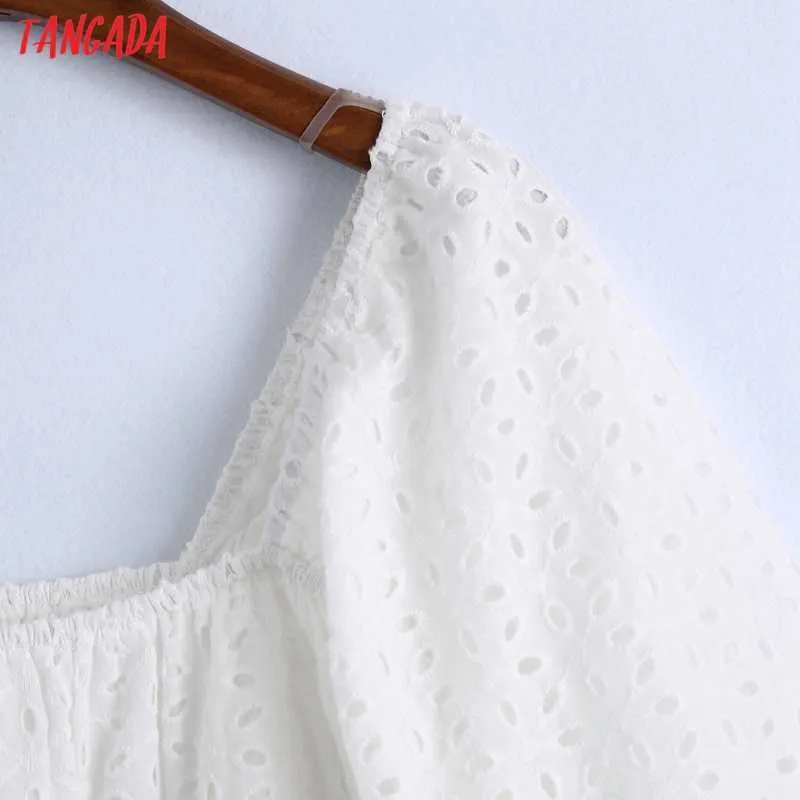 Tangada Frauen Weiß Off Schulter Stickerei Romantische Baumwolle Kleid Puff Kurzarm Frauen Mini Kleider Vestidos 6Z82 210609