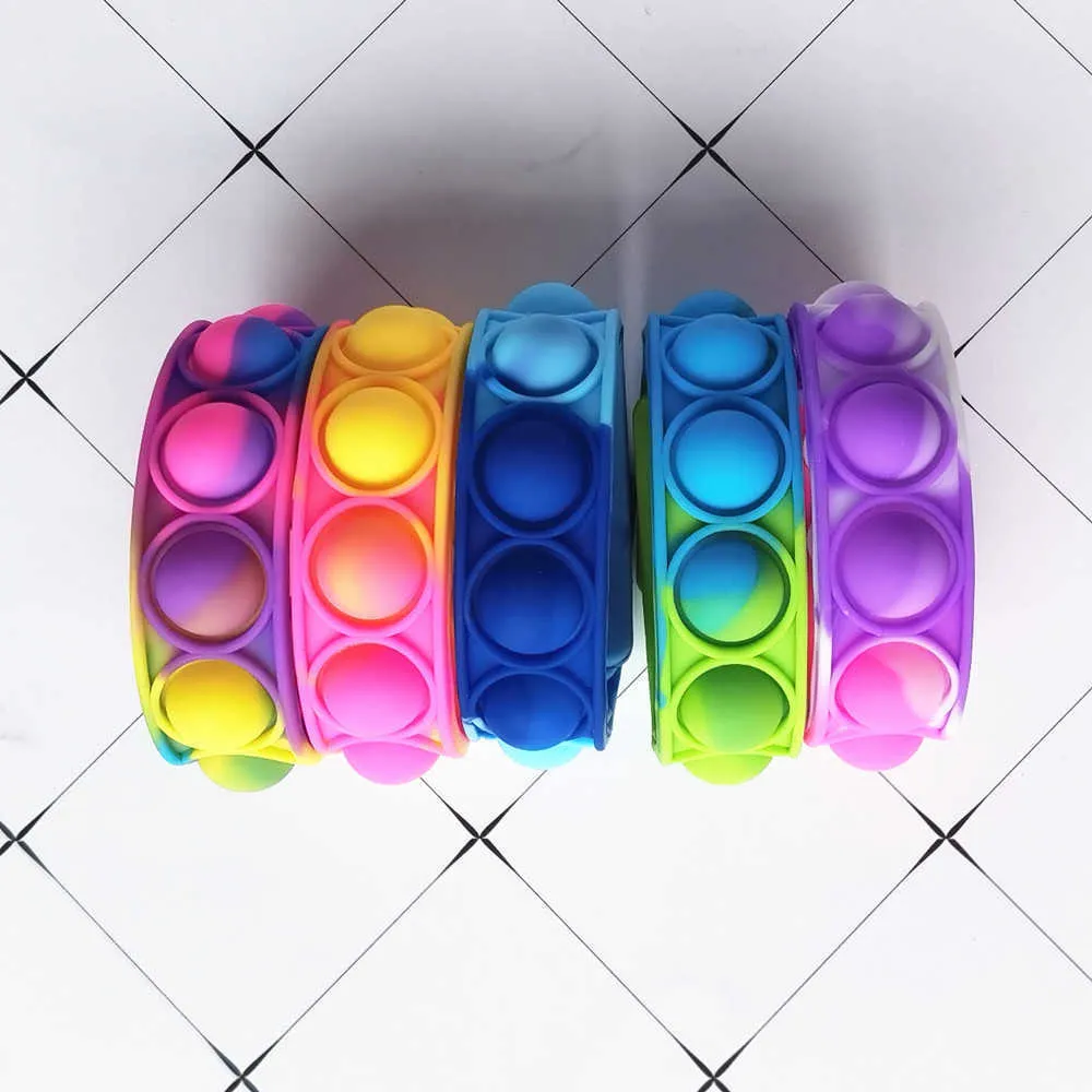 Push Bubble Silicone Bracelets Décompression Doigt Jouets Bracelet Puzzle Presse Stress Bracelet Sensoriel Tie-dyed Snap Ring Vente G71ZOWP9001621