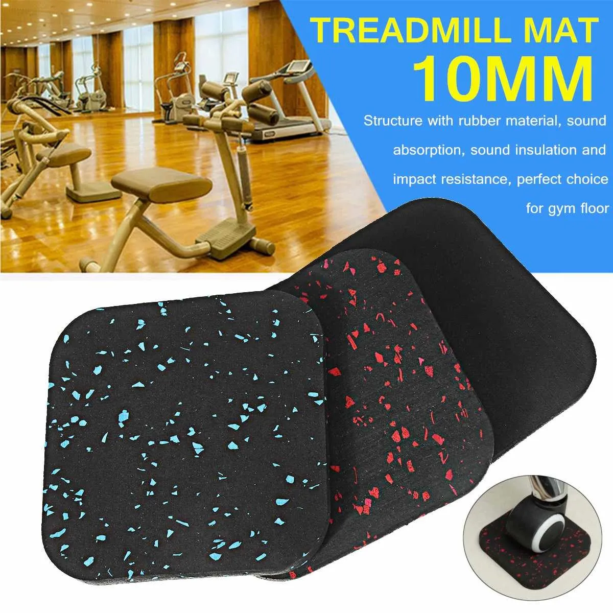 Gummi löpband matta beskyddare stötdämpande kuddeövning gym löpande träning fitness utrustning 10x10cm sport hög densitet lövträ golv och mattan skydd