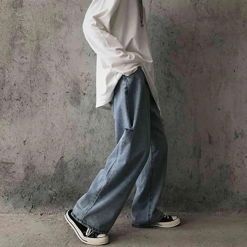 KOROBOV Koreaanse straatkleding gat vrouwen denim broek harajuku hoge taille losse casual vrouwelijke vintage preppy stijl brede been broek 210430
