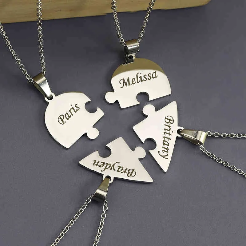 Collar de rompecabezas personalizado Nombres grabados Colgante de corazones desconcertados: enviar nombres a través del chat