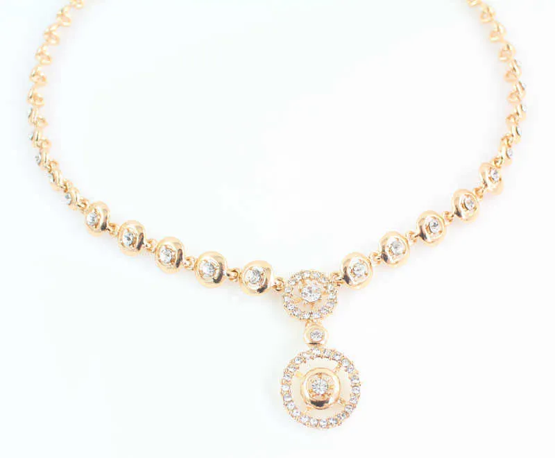 Gli orecchini della collana di cristallo del pendente rotondo di modo hanno regolato gli insiemi nuziali africani dei monili di costume di colore dell'oro H1022