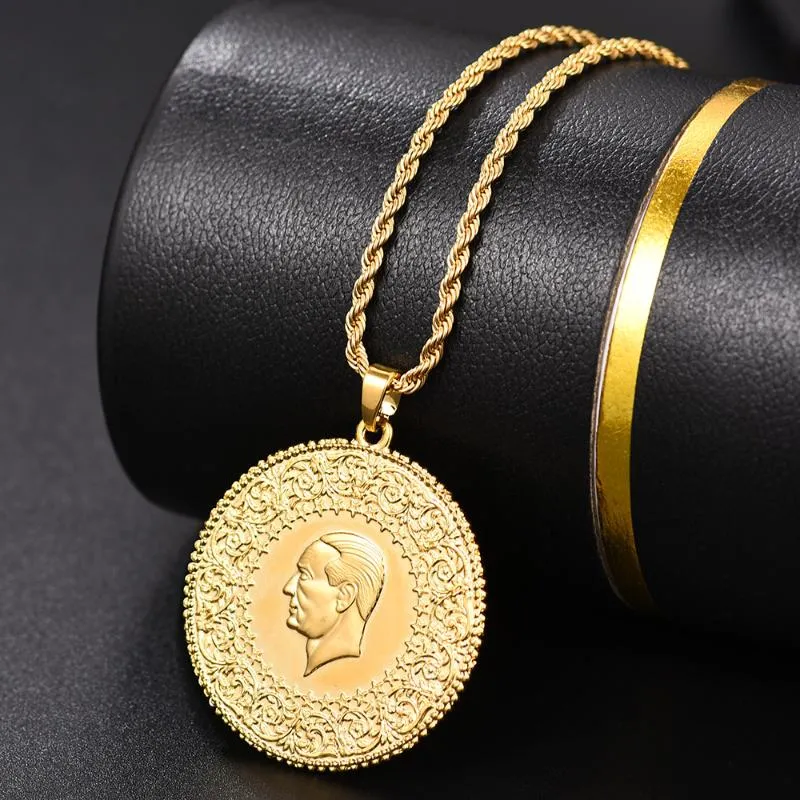 Hänge halsband tre storlek muslim islam kalkon ataturk arab för kvinnor guld färg turkiska mynt smycken etniska gåvor255m