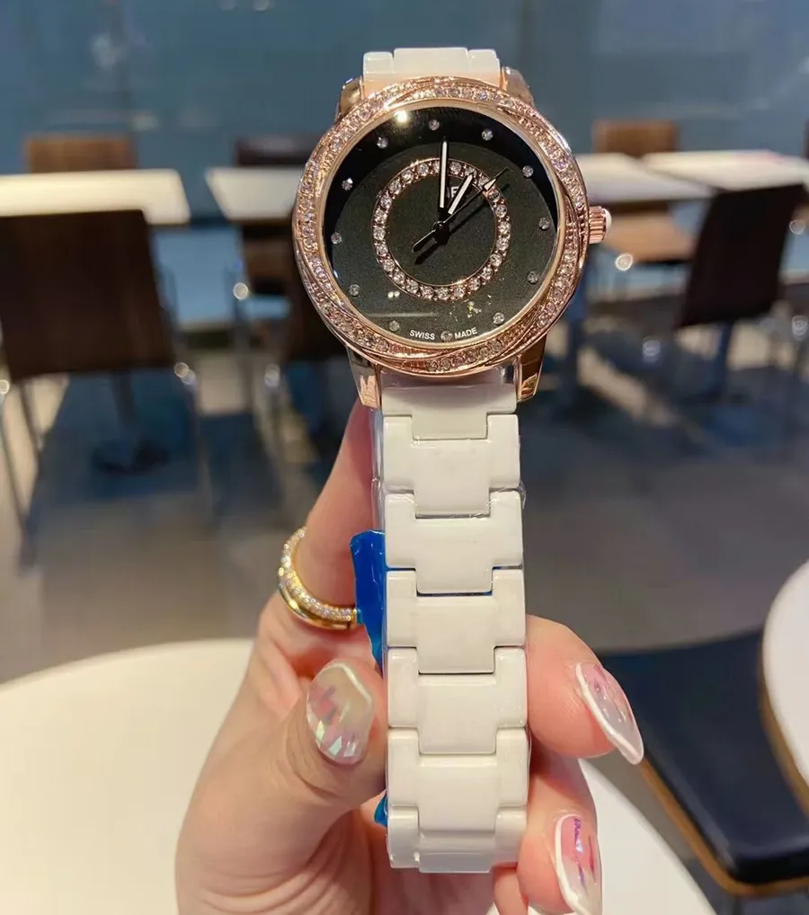 Marke Uhren Frauen Mädchen Kristall Stil Keramik Band Quarz Armbanduhr CHA64252r