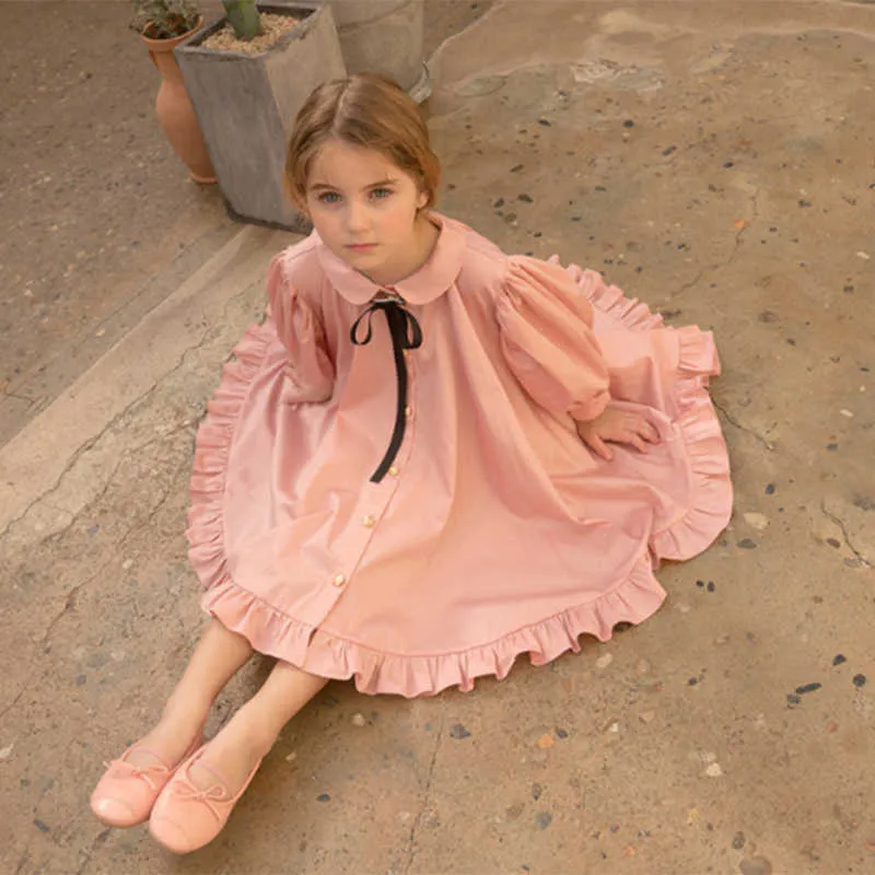 Baby meisje Spaanse jurken kleine meisjes roze katoenen jurk kinderen boutique vestidos peuter verjaardagsfeestje elegante frok 210615