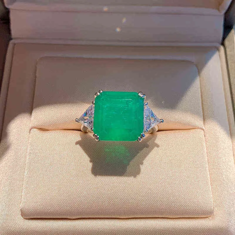 OEVAS 100 925 Sterling Zilver 1212mm Vierkante Synthetische Emerald Ruby High Carbon Diamanten Ringen Voor Vrouwen Party Fijne Sieraden gift Y5222667